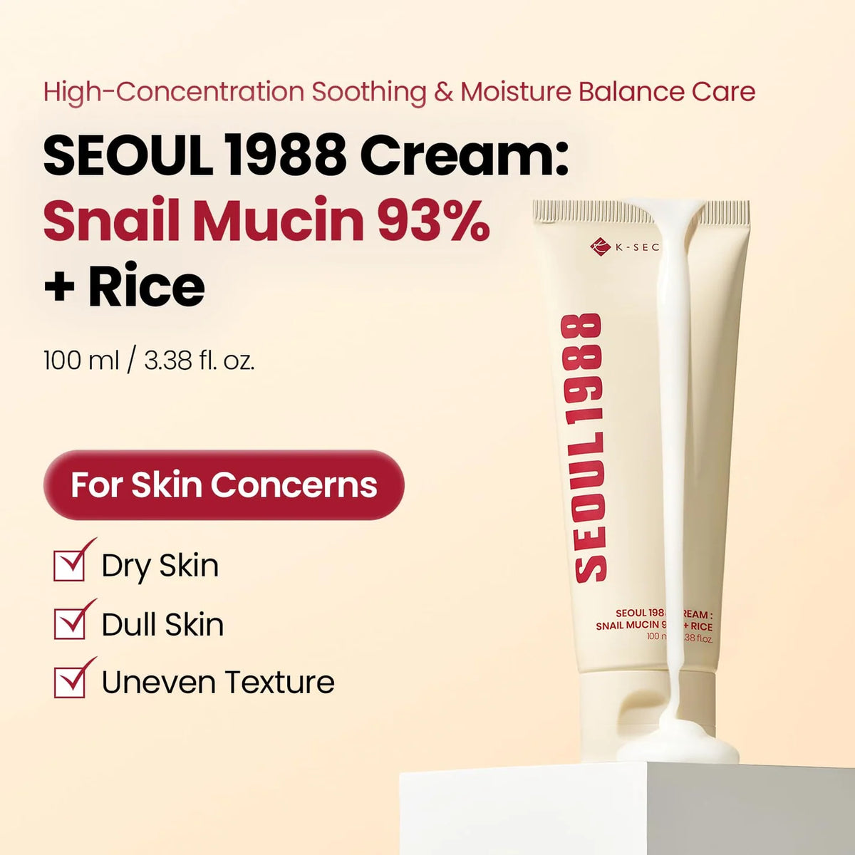 K-Secret Seoul 1988 Cream : Snail Mucin 93% + Rice - 100ml