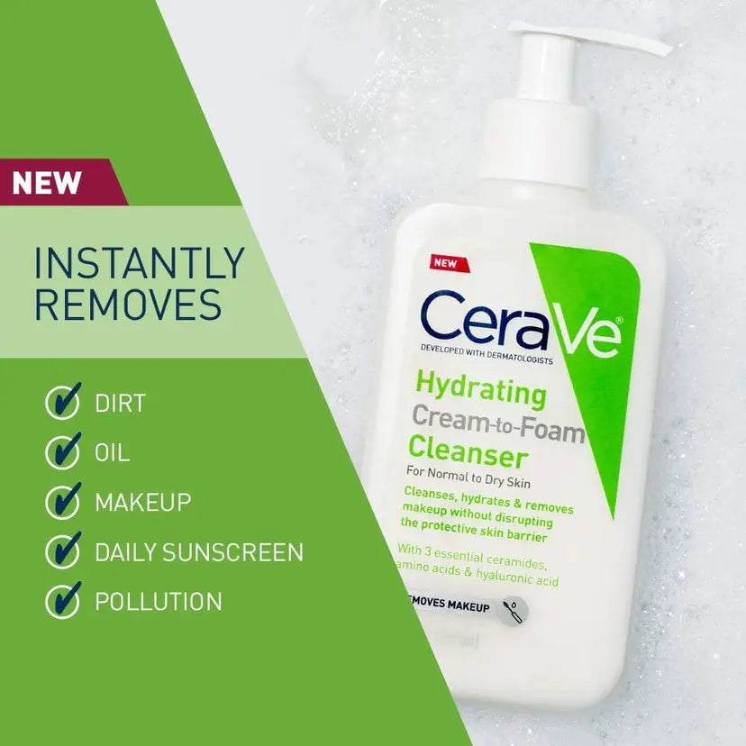 CeraVe Hydrating Cream-to-Foam Cleanser for Normal to Dry Skin 237ml